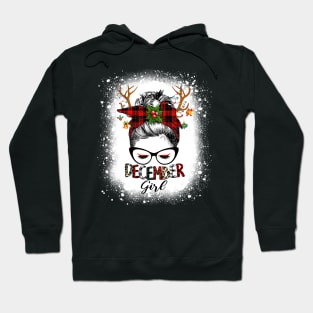 Reindeer Messy Bun December Girl Christmas December Birthday Bleached Hoodie